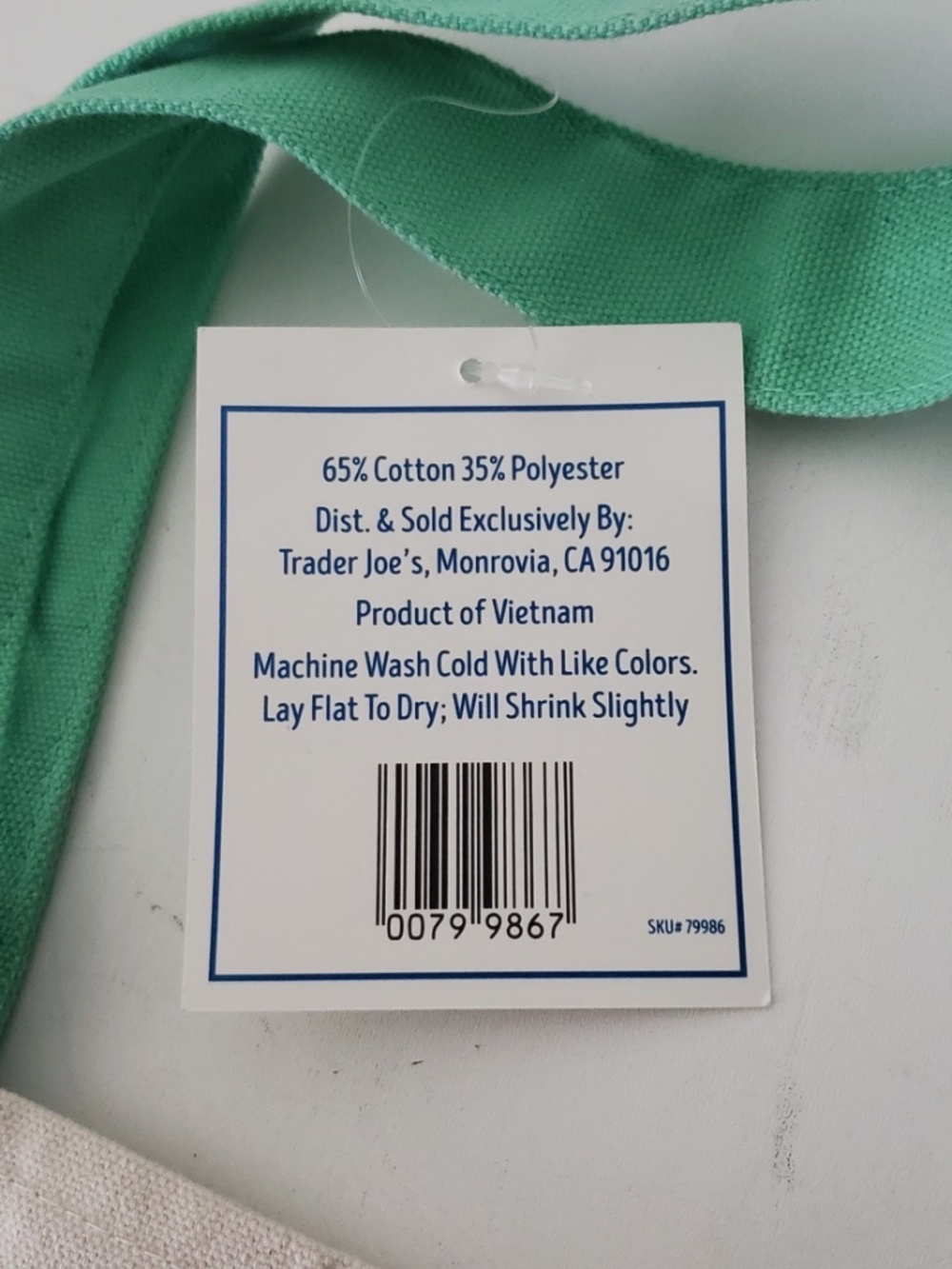 NWT TRADER JOE'S MINI PASTEL GREEN CANVAS TOTE BAG, NEW SPRING PASTEL COLOR - Picture 3 of 3